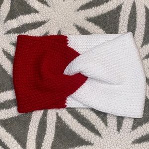 Handmade Messy bun Ear warmer Red/White.